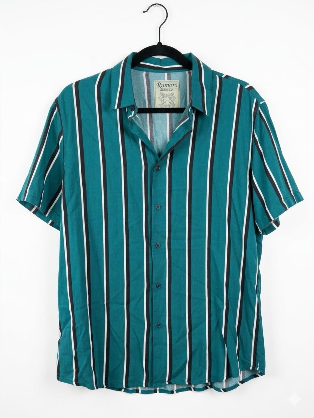 Vintage Style Teal & Purple Striped Short-Sleeve Button-Down XL